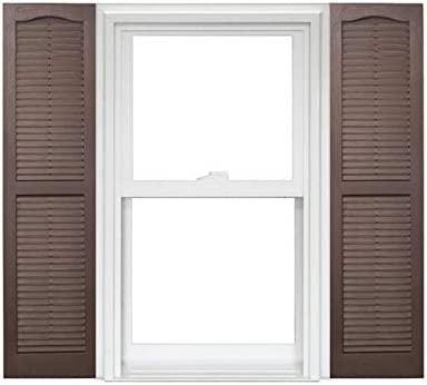 Photo 1 of 14 in. x 57 in. Polypropylene Plastic Arch Top Closed Board and Batten Shutters Pair in Brown