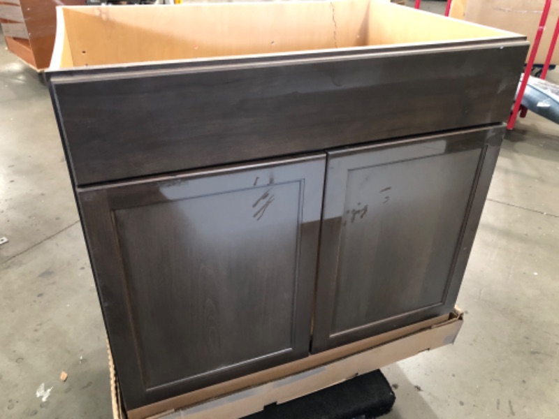 Photo 3 of (CRACKED BACK PANEL/CORNER FRAME) Hampton Bay Shaker Assembled 36x34.5x24 in. Sink Base Kitchen Cabinet in Brindle