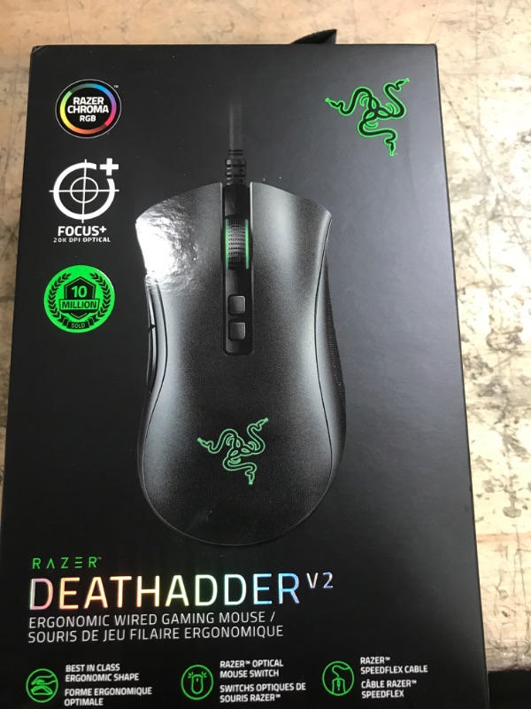 Photo 2 of Razer DeathAdder V2 Gaming Mouse: 20K DPI Optical Sensor - Fastest Gaming Mouse Switch - Chroma RGB Lighting - 8 Programmable Buttons - Rubberized Side Grips - Classic Black
