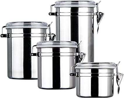 Photo 1 of 4-PieceStainless Steel Kitchen Canisters Airtight Canister Set with Clear Arylic Lid and Locking Clamp Food Storage Container Flour Canisters Food Storage Container Flour Canisters
