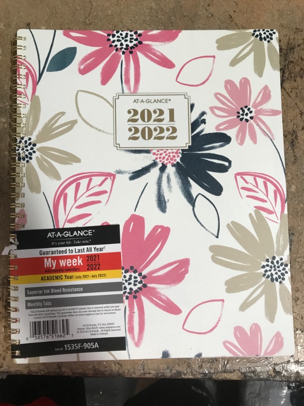 Photo 2 of Academic Planner 2021-2022, AT-A-GLANCE Weekly & Monthly Planner, 8-1/2" x 11", Large, for School, Teacher, Student, Badge Floral (1535F-905A)