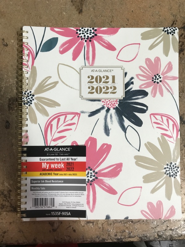 Photo 2 of Academic Planner 2021-2022, AT-A-GLANCE Weekly & Monthly Planner, 8-1/2" x 11", Large, for School, Teacher, Student, Badge Floral (1535F-905A)