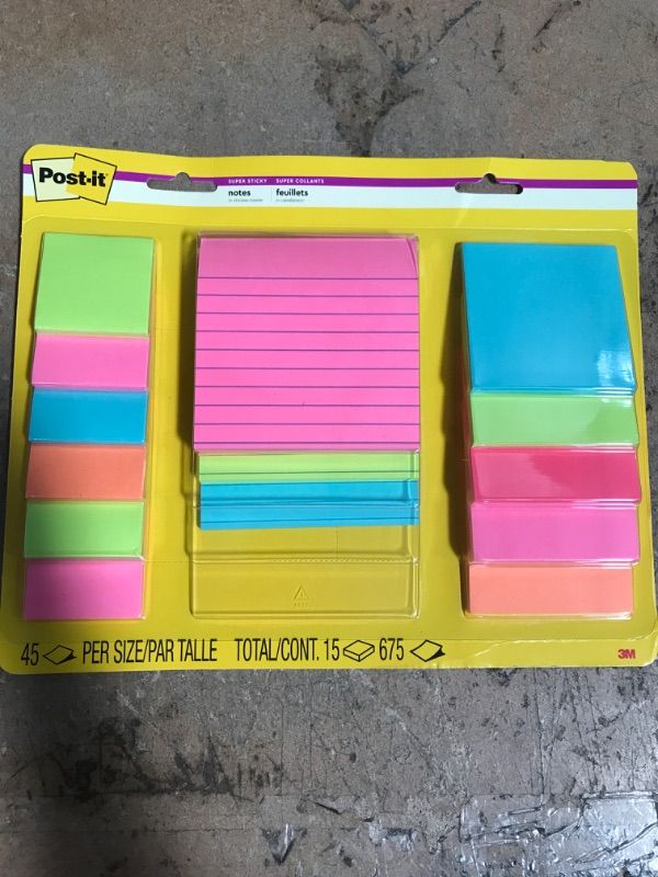 Photo 2 of Post-it Super Sticky Notes, Assorted Sizes, 15 Pads, 2x the Sticking Power, Miami Collection, Neon Colors (Orange, Pink, Blue, Green), Recyclable (4423-15SSMIA)