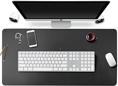 Photo 2 of Dual-Sided Desk Pad, LP Upgraded 32" x 16" PU Leather Desk Mat Sewing Reinforcement, Waterproof Mouse Pad Desk Blotter Protector, Desk Writing Mat for Office and Home?Black?