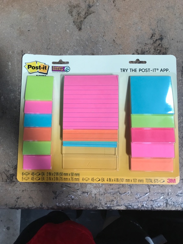 Photo 2 of Post-it Super Sticky Notes, Assorted Sizes, 15 Pads, 2x the Sticking Power, Miami Collection, Neon Colors (Orange, Pink, Blue, Green), Recyclable (4423-15SSMIA)