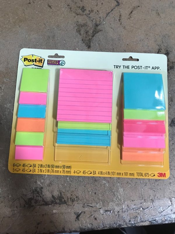 Photo 2 of Post-it Super Sticky Notes, Assorted Sizes, 15 Pads, 2x the Sticking Power, Miami Collection, Neon Colors (Orange, Pink, Blue, Green), Recyclable (4423-15SSMIA)