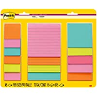 Photo 1 of Post-it Super Sticky Notes, Assorted Sizes, 15 Pads, 2x the Sticking Power, Miami Collection, Neon Colors (Orange, Pink, Blue, Green), Recyclable (4423-15SSMIA)