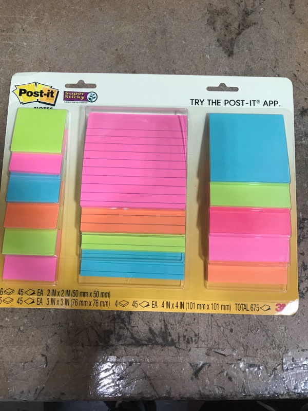 Photo 2 of Post-it Super Sticky Notes, Assorted Sizes, 15 Pads, 2x the Sticking Power, Miami Collection, Neon Colors (Orange, Pink, Blue, Green), Recyclable (4423-15SSMIA)