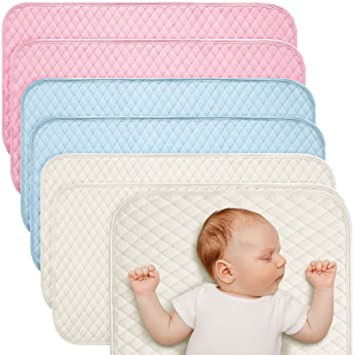 Photo 1 of 6 Packs Baby Changing Pad Bamboo Quilted Thicker Waterproof Changing Pad Liners Portable Diaper Changing Pad Washable Diaper Change Mat for Unisex Baby Shower(14.2'' x 27.6'',Pink, Blue, White)