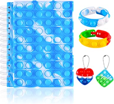 Photo 1 of 2 Gomust Pop Bubble Fidget Pop-On-It Notebook with Keychain Bracelet College Ruled Paper Spiral Note Book Fidgets Toy Journal Notepad Portable for School Supplies Gift Idea