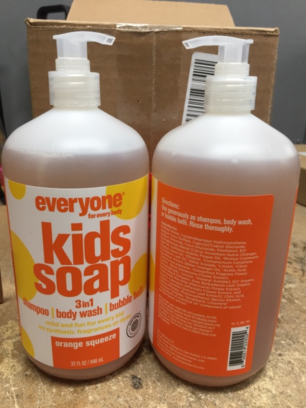 Photo 2 of 2 bottles
Everyone Kids 3-in-1 Soap Shampoo Conditioner & Body Wash with Aloe Vera & Coconut Oil Orange Squeeze Scent 32 Fl Oz
