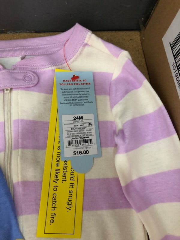 Photo 2 of **24MO., QTY:12**
Baby Girls' 2pk Puppies Striped Snug Fit Pajama Romper - Cat & Jack™
