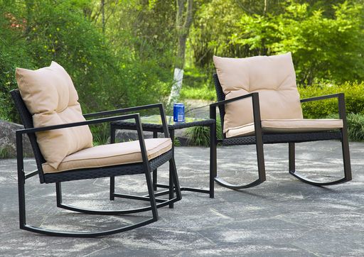 Photo 1 of 3 Pieces Patio Set Outdoor Wicker Patio Furniture Sets Rocking Chair Bistro Set Rattan Chair Conversation Sets Garden Porch Furniture Sets with Coffee
