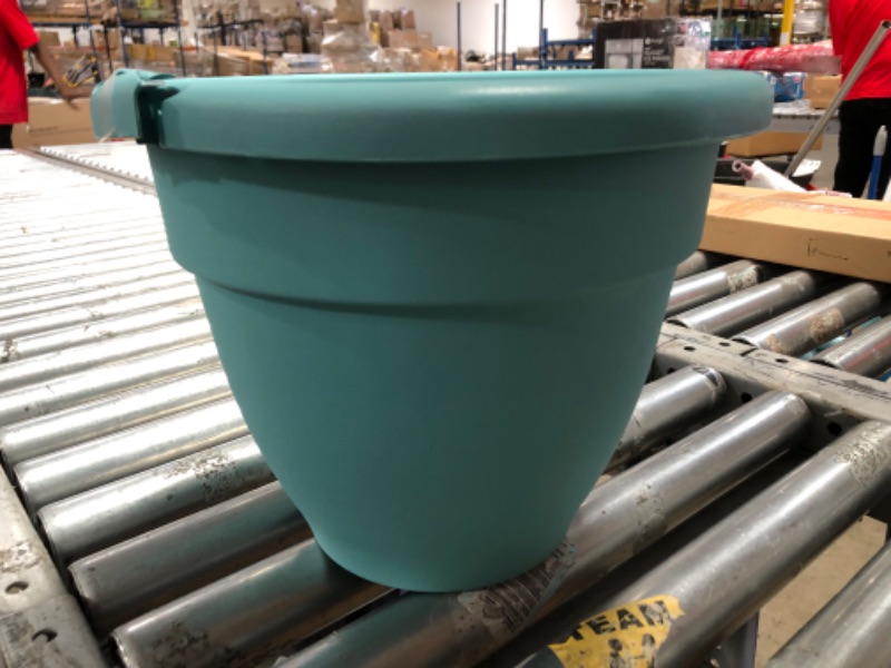 Photo 3 of 12" Round Plastic Caribbean Planter - The HC Companies 12.75"x12.75"x10.13" in Dusty Teal Color
