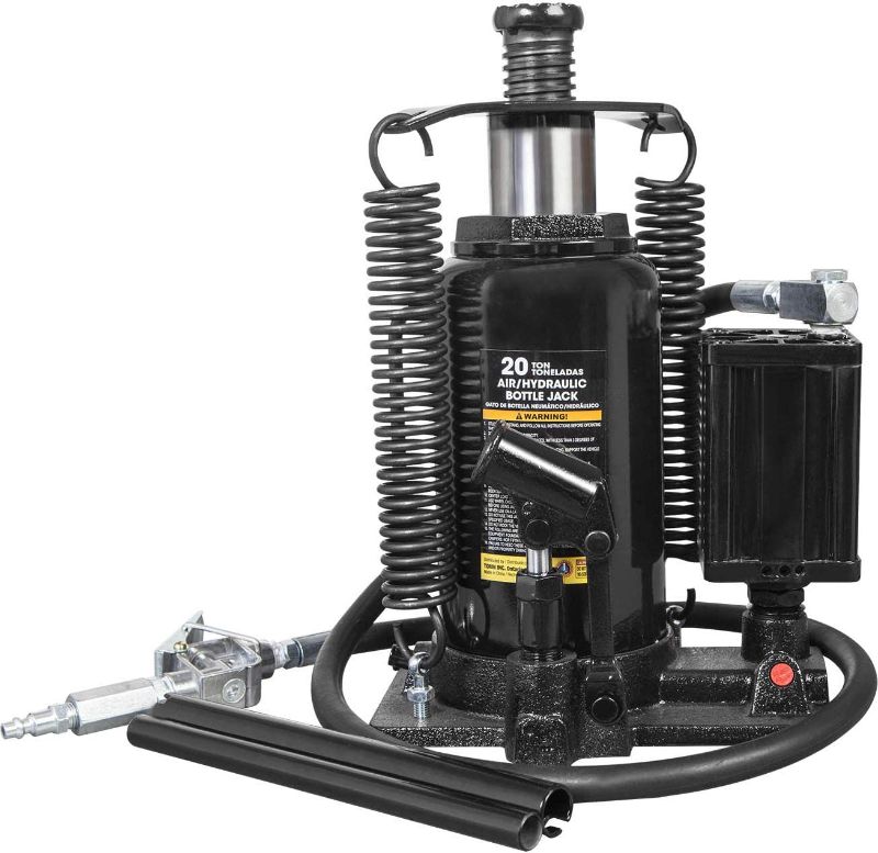 Photo 1 of 20 Ton (40,000 LBs) Capacity Pneumatic Air Hydraulic Heavy Duty Bottle Jack with Manual Pump for Trucks, ATA92006B , Black
