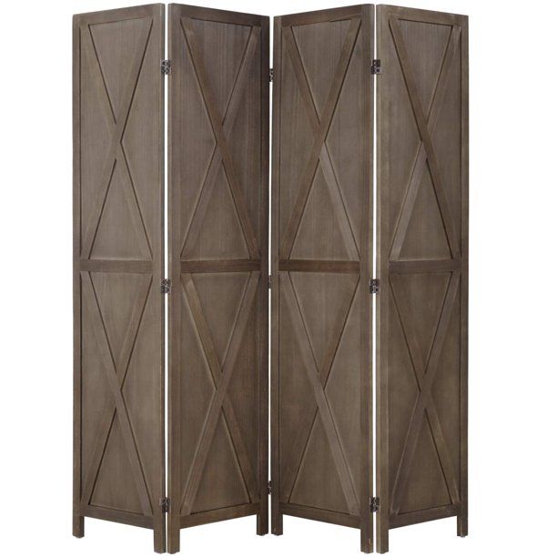 Photo 1 of Room Divider 4 Panel Wood Folding Privacy Screen with Country-style Design X-Shape For Home Living Room Bedroom , Brown
