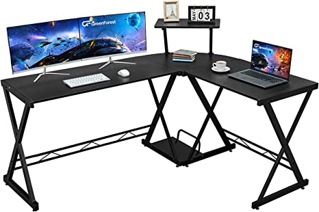 Photo 1 of GreenForest L Shaped Gaming Desk 58 inch, Reversible Corner Computer Desk with Large Monitor Stand and CPU Stand, Home Office Desk Workstation, Space Saving, Black
