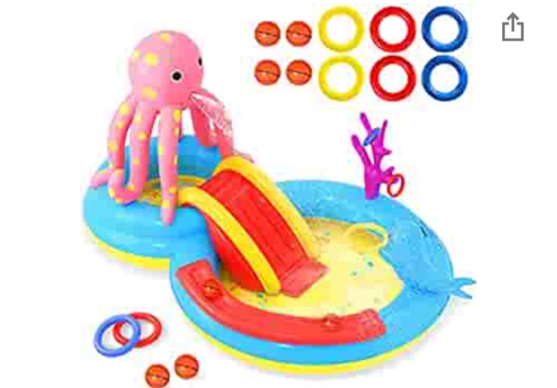 Photo 1 of Kiddie Pools Max Fun Kids Inflatable Water Play Center Pools for Backyard Garden Park with Slide Octopus Dolphin Ball Roll Toss Game for Toddler Kids Outside Summer Water Play, 117'' X 73.2'' X 65''