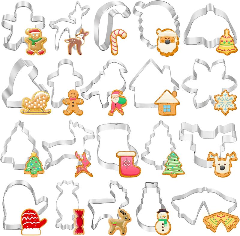 Photo 1 of 20 Pieces Christmas Cookie Cutters Set Stainless Steel Biscuit Cutter Santa Claus Snowman Gingerbread Man Elk Christmas Stockings Tree Bell House Candy Cookie Mold for Christmas Holiday Cookie Baking
(set of 2)