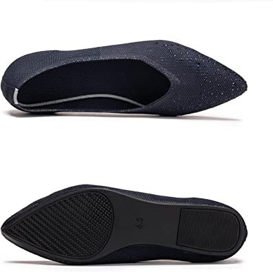 Photo 1 of Womens Pointed Toe Ballet Flat Knit Dress Shoes Low Wedge Flat Shoes Comfort Slip On Flats Shoes for Woman Classic Softable Shoes
(black)
size 11 