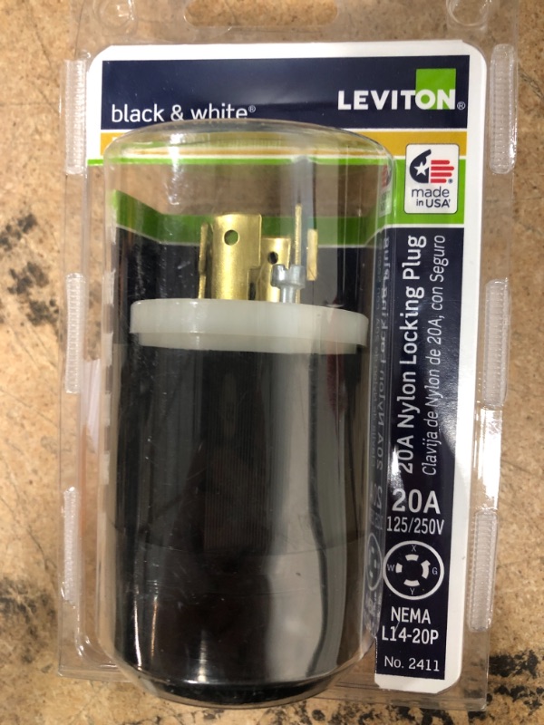 Photo 1 of 20 Amp 125/250-Volt Locking Plug, Black and White
