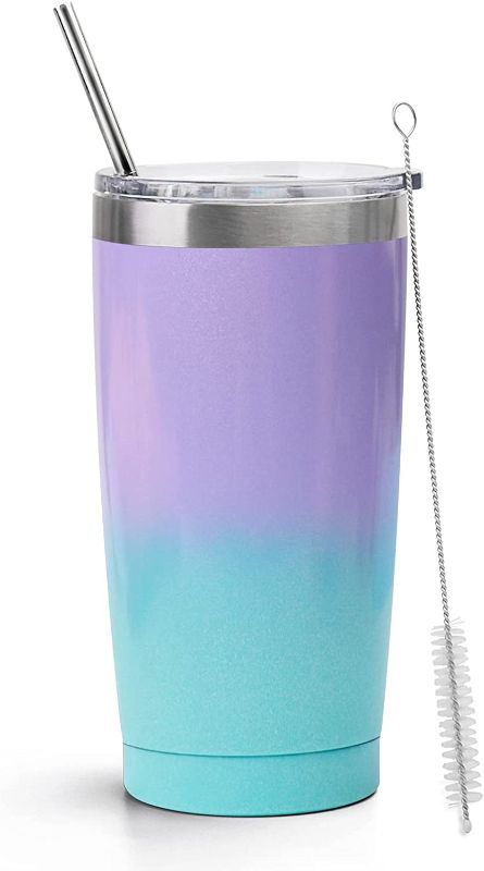 Photo 1 of 20 oz Tumbler with Lids and Straws, 18/8 Stainless Steel Vacuum Insulated Coffee Mug, Hot Cold, Double Walled, Thermo Insulated Travel Mug Water Cup with Leak-Proof Straw Lid & Flip Lid
