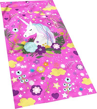 Photo 1 of 2 Pink Unicorn Beach Towel,Cute Microfiber Kids Bath Towel for Girls,Sand Free and Quick Dry Large Pool Towels Oversized 30"x 60" Unicorn Pattern Blanket for Travel