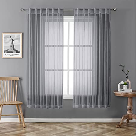 Photo 1 of 2 PACKS OF Voile Sheer Window Curtain Panels 2 PK Rod Pocket Drapes Light Filtering Privacy for Living Room, Bedroom Semi Home Decor Light Grey 52" W x 63" L