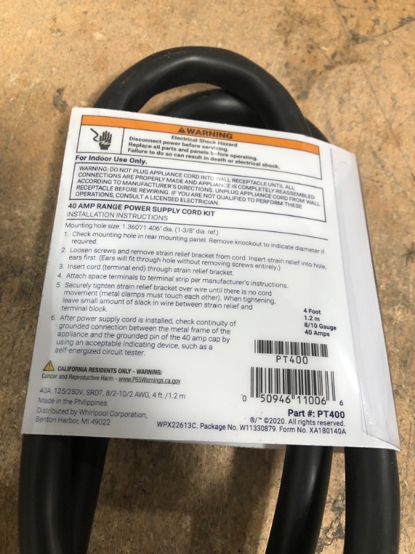 Photo 5 of Whirlpool
4 ft. 4-Wire 40 Amp Range Cord