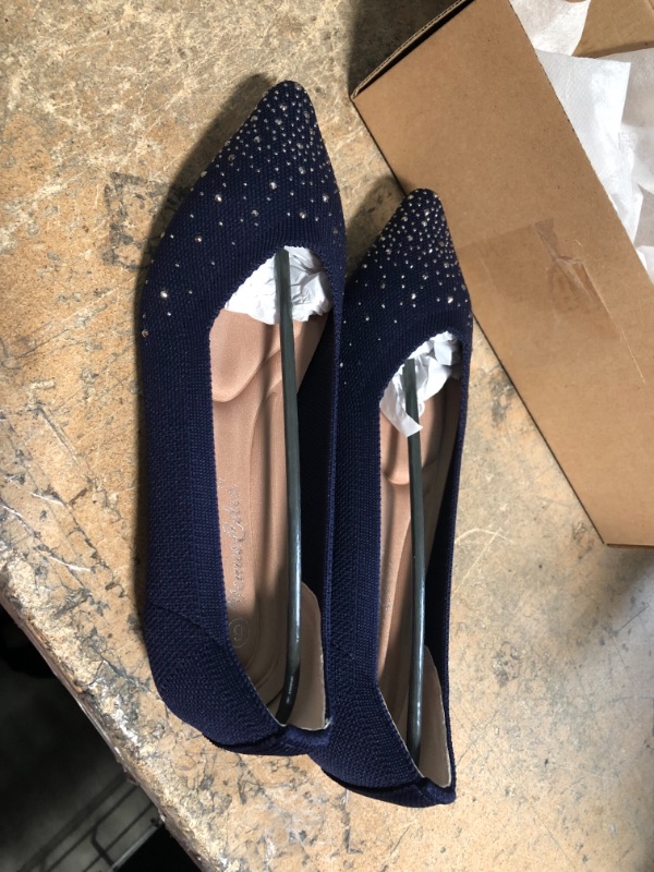 Photo 2 of Venuscelia Women's Dexterous Rhinestones Flat Shoes Blue Size 6 