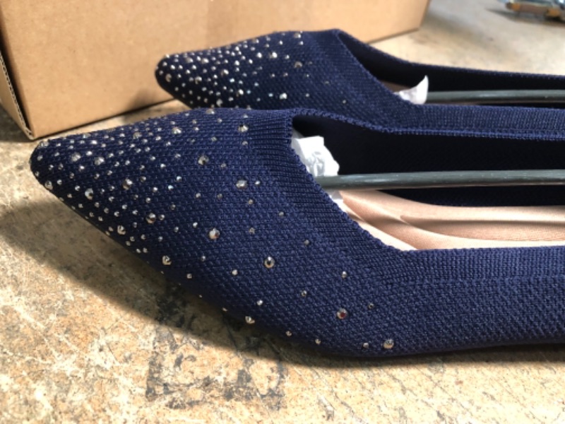 Photo 5 of Venuscelia Women's Dexterous Rhinestones Flat Shoes Blue 8.5