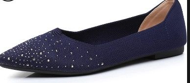 Photo 1 of Venuscelia Women's Dexterous Rhinestones Flat Shoes Blue 8.5
