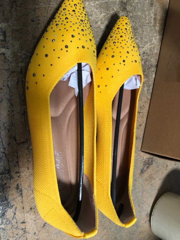 Photo 1 of Venuscelia Women's Dexterous Rhinestones Flat Shoes Yellow 7.5