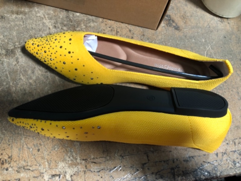 Photo 2 of Venuscelia Women's Dexterous Rhinestones Flat Shoes Yellow 7.5