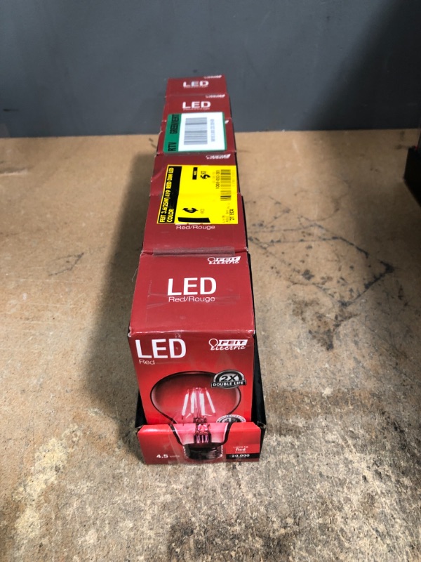 Photo 2 of ** SETS OF 6 **
25-Watt Equivalent A19 Medium E26 Base Dimmable Filament LED Light Bulb Red Colored Clear Glass (1-Bulb)
