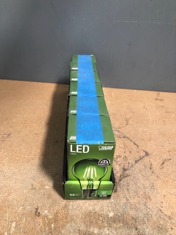 Photo 2 of ** SETS OF 6 **
25-Watt Equivalent A19 Medium E26 Base Dimmable Filament LED Light Bulb Green Colored Clear Glass (1-Bulb)