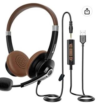 Photo 1 of (X3) 1008284783
USB Headset with Microphone Noise Cancelling & in-line Call Controls, Ultra Comfort 3.5mm Wired Headset for Cell Phone, Computer Headset with Mute for PC Laptop Skype Webinar Home Office
