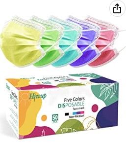 Photo 1 of (X4 PACK) HIWUP Multicolor Disposable Face Masks 50 Pack, PFE 99% Face Mask Suitable For Adults And Teens 
