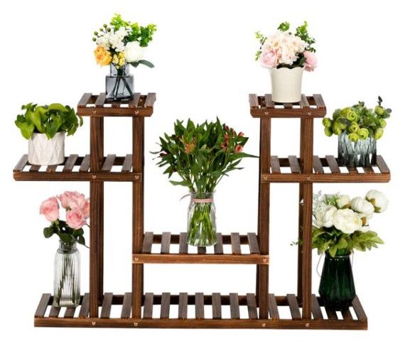 Photo 1 of 8-Tier Wood Flower Plant Stand in Garden Balcony Patio Living Room for Indoors & Outdoors
