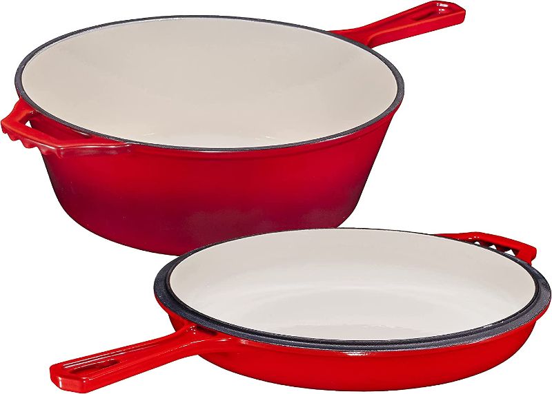 Photo 1 of 2-In-1 Cast Iron Multi-Cooker – Heavy Duty Skillet and Lid Set, Versatile Non-Stick Kitchen Cookware, Use As Dutch Oven Or Frying Pan