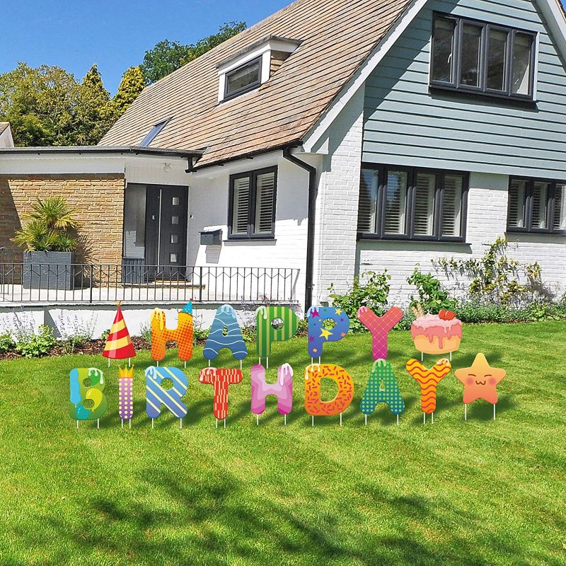 Photo 1 of 16PCS Happy birthday Yard Signs With Stakes, Colorful Birthday Signs For Yard Waterproof Weather-Resistant Reusable Birthday Lawn Signs Decorations Perfect Happy Birthday Lawn Signs With Stakes
