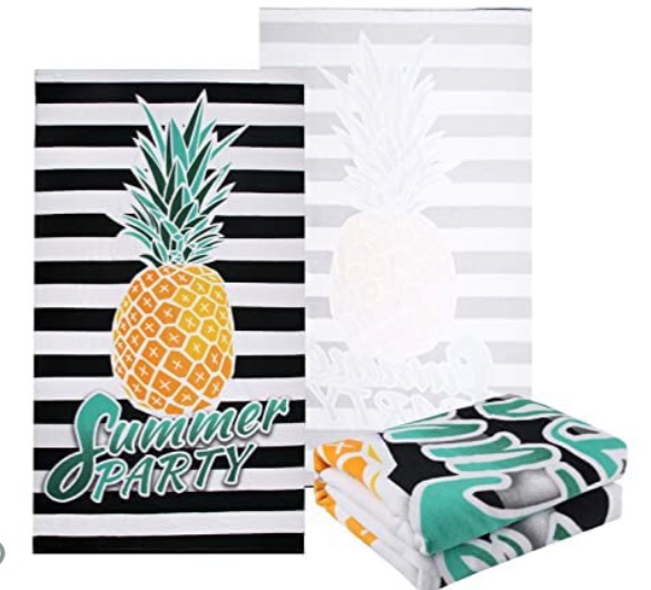 Photo 1 of 2 pack - NovForth Microfiber Beach Towel for Women, Outdoors Pool Beach Towels for Gril, Oversized Classic Towels Pineapple 30"x 61", Cabana Stripe Quick Dry Absorbent (Pineapple-b1, 30"x 61")