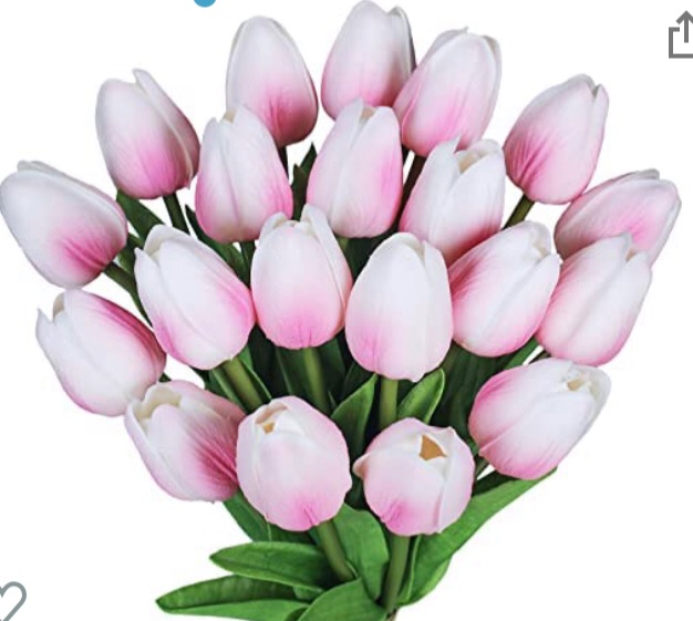 Photo 1 of 2 pack - 20 Pcs Artificial Pink Tulips Flowers Faux Tulip Stems PU Real Touch Tulips for Easter Spring Wreath Floral Arrangement Centerpiece Wedding Bouquets Baby Shower Decoration 14" Tall