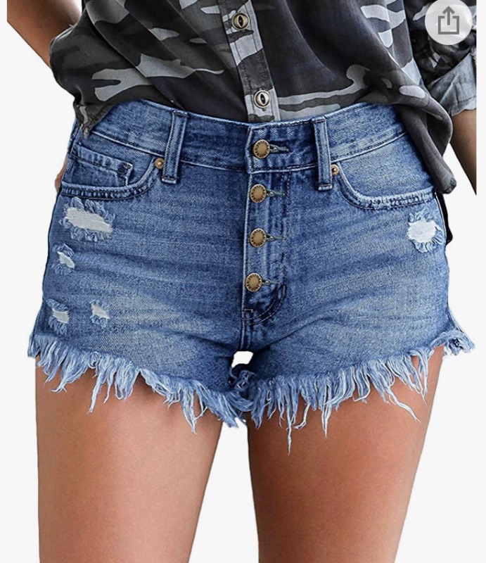 Photo 1 of luvamia Women's Casual Denim Shorts Frayed Raw Hem Ripped Jeans Shorts
- Large 