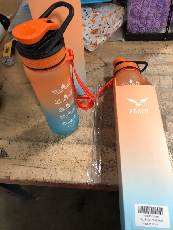 Photo 2 of 2 pack - PASER 24/32 oz Motivational Water Bottle with Time to Drink, Removable Straw & Time Marker, Tritan BPA-Free, Flip Lid Fast Flow & Leak Proof Water Jug for School, Office, Fitness 