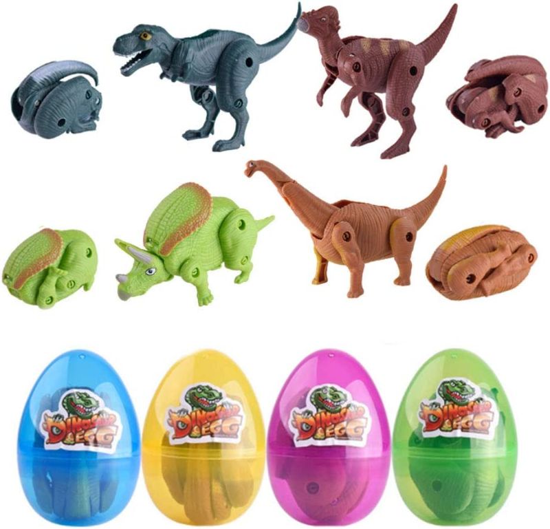 Photo 1 of 2 pack - QINGQIU 4 Pack Jumbo Dinosaur Deformation Eggs with Toys Inside for Kids Boys Girls Toddlers Easter Basket Stuffers Fillers Gifts Party Favors
