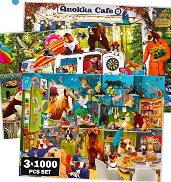 Photo 1 of 1000 Piece Jigsaw Puzzles for Adults - Set of 3 Puzzles for Men and Women by QUOKKA - Funny Animals for Kids Ages 8-12 and Up - Colourful Game with Cats Dogs Pets for Family