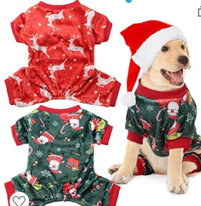 Photo 1 of 2 Pieces Christmas Dog Pajamas Xmas Shirt Pet Warm Sleeping Clothes Christmas Dog Pajamas Shirts for Home Wearing Holiday Party Decorations