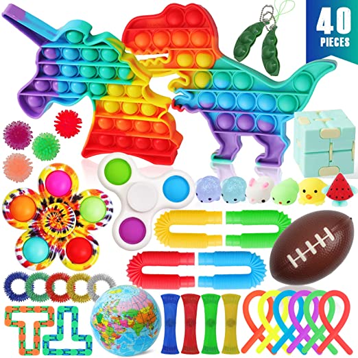 Photo 1 of 3    40 PCS Fidget Toy Pack, Pop Cheap Sensory Toys Set, Stress Relief and Worry Pop Fidget Toys, Sensory Toy Suitable for Adults, Children, Autism, ADHD, Party Popular Toy Set Gift
