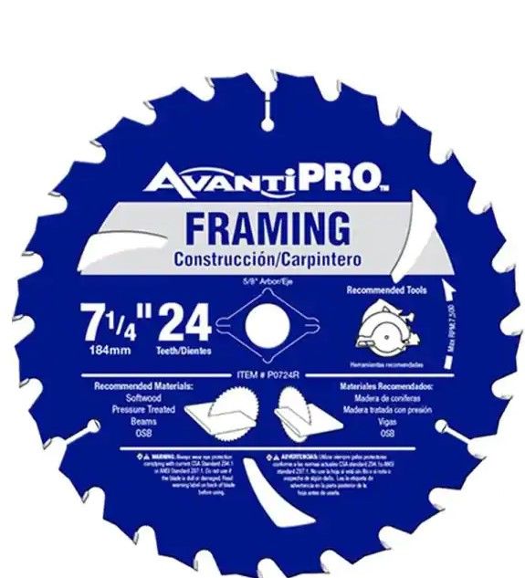 Photo 1 of 
Avanti Pro
7-1/4 in. x 24-Tooth Framing Circular Saw Blade - 5 PACK